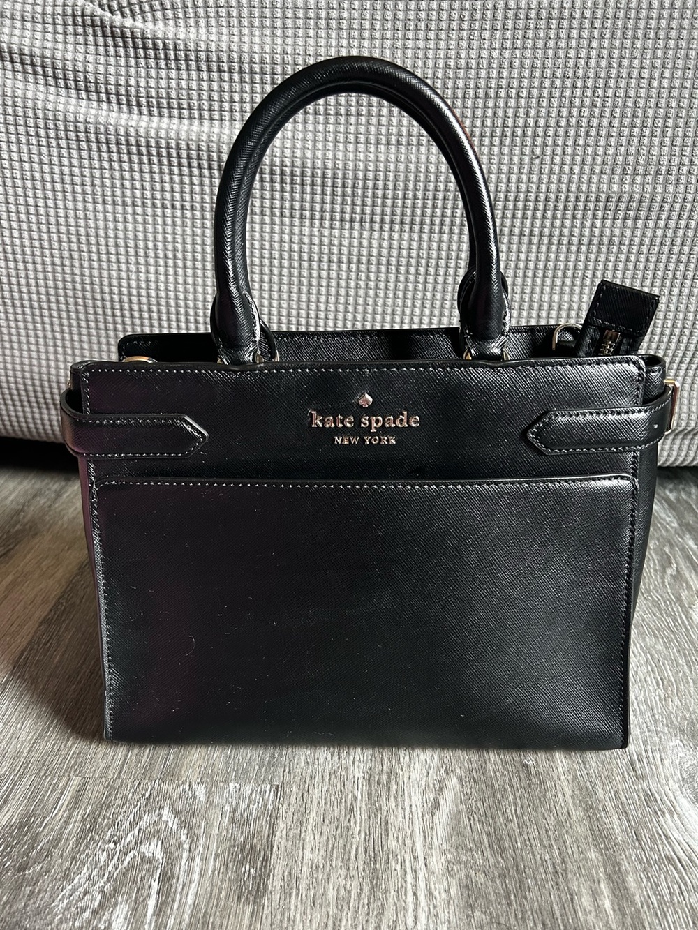kate spade Black Saffiano Leather Structured Messenger Tote